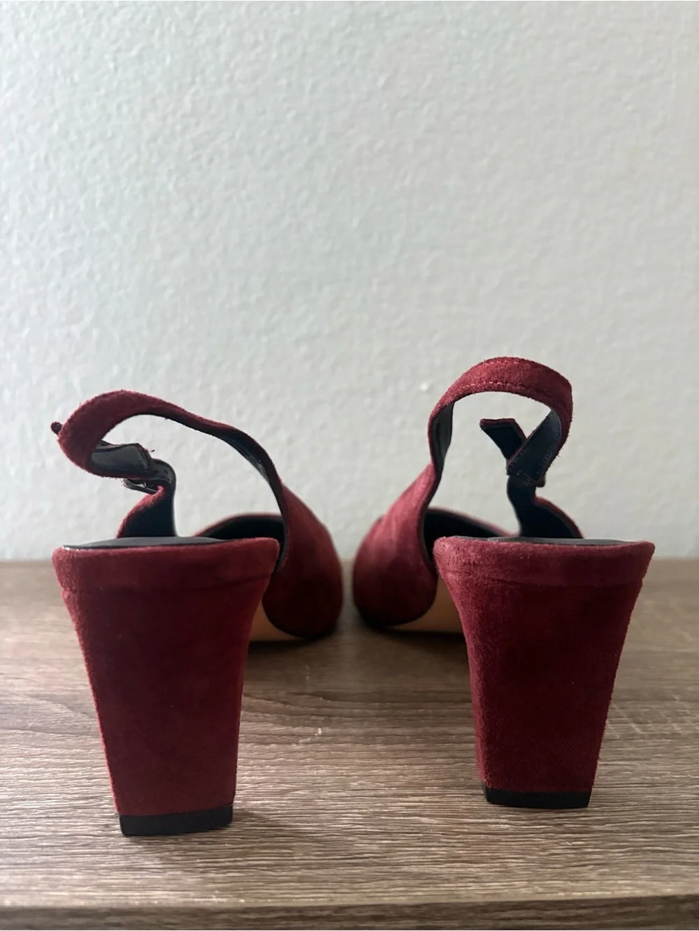 J. Crew Burgundy Suede Slingback Pumps with Silver Cap Toe